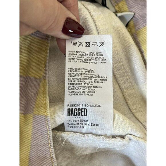 Ragged Jeans Womens Sz 24 Yellow & Purple Beat Checkerboard Combat Jeans - Picture 6 of 10